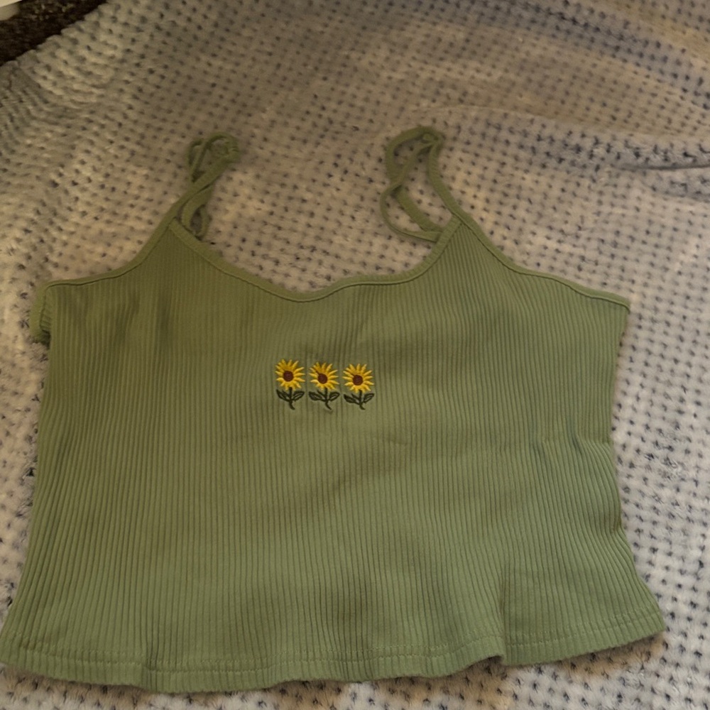 Green Sunflower Embroidered Women's Top